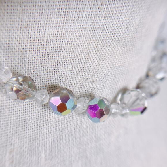VTG Graduated Faceted Mirror AB Crystal Glass Bead Necklace, Wire Strung Single - Picture 4 of 6